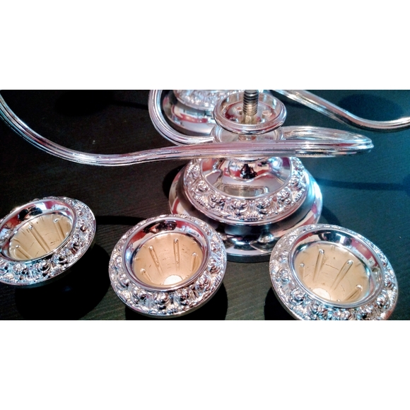 2 ANTHEL  SILVER PLATED TRIPLE  DETACHABLE CANDLE - Picture 3 of 5